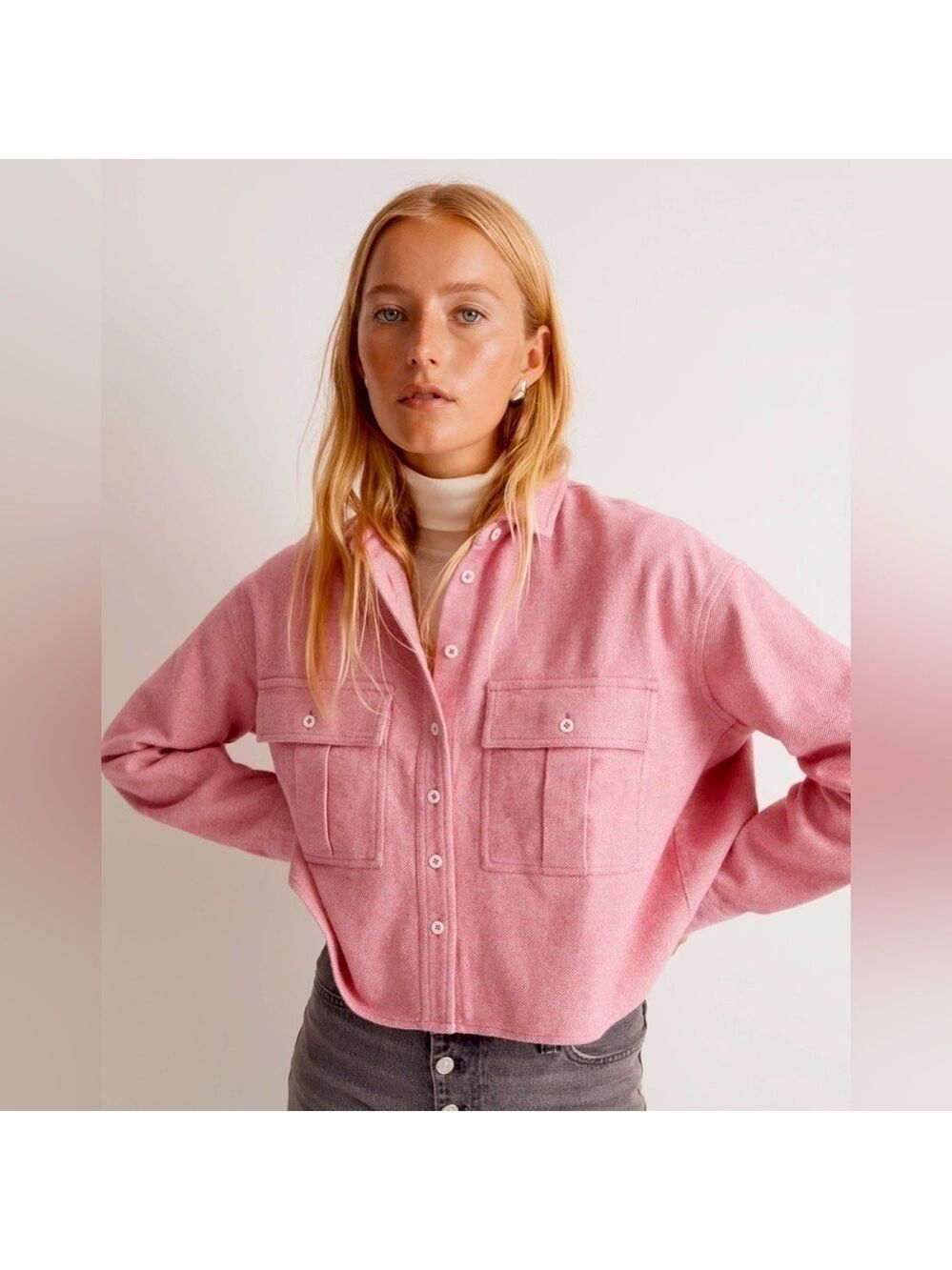Madewell Flannel Cargo Button-Up Shirt in Nouveau Pink Melange. Size M